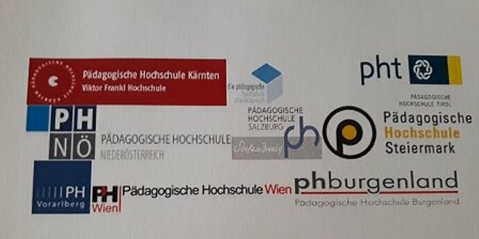 Man sieht alle Logos der Pädagogischen Hochschulen in Österreich.